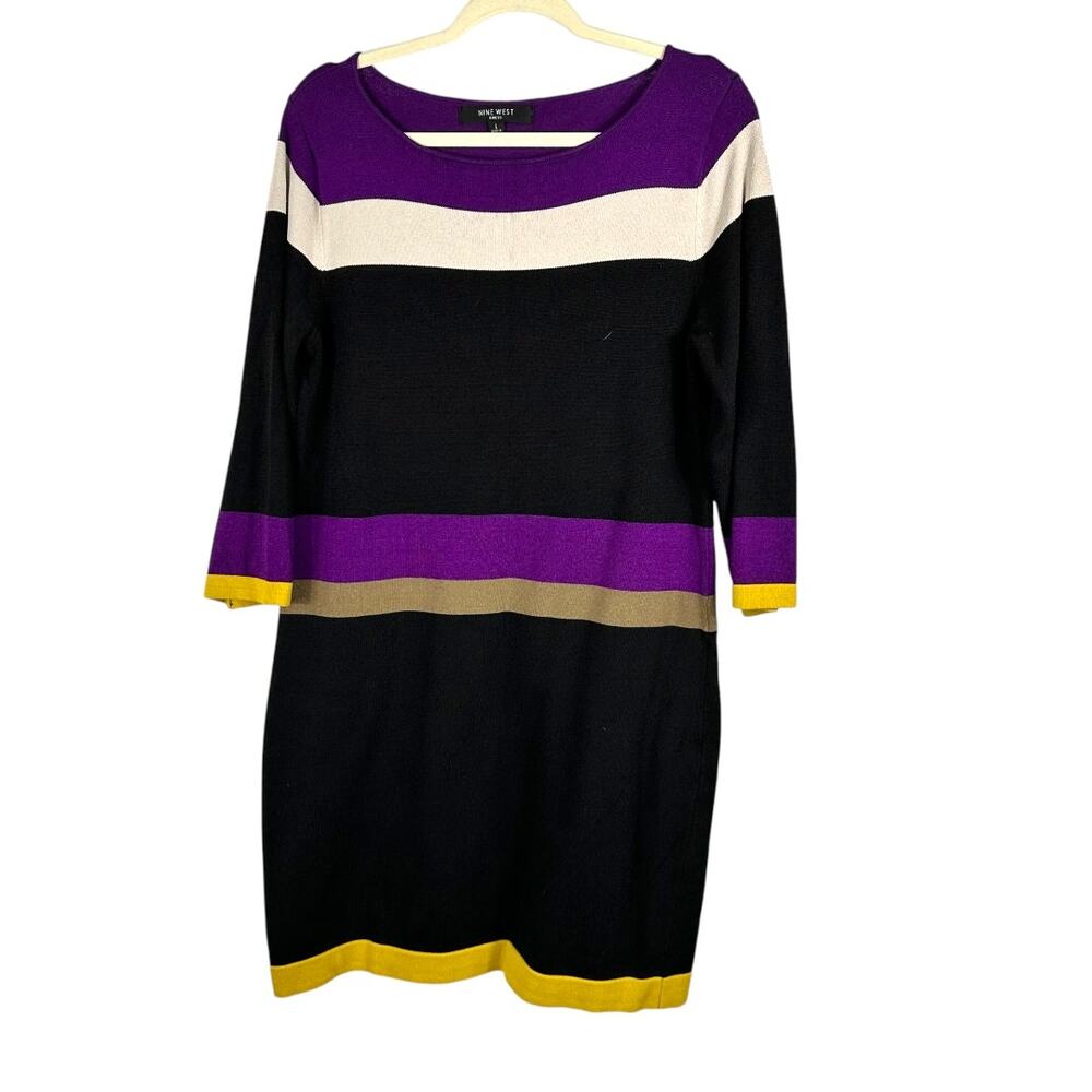 Nine West Black Multi-Color Long Sleeve Dress Size Large
